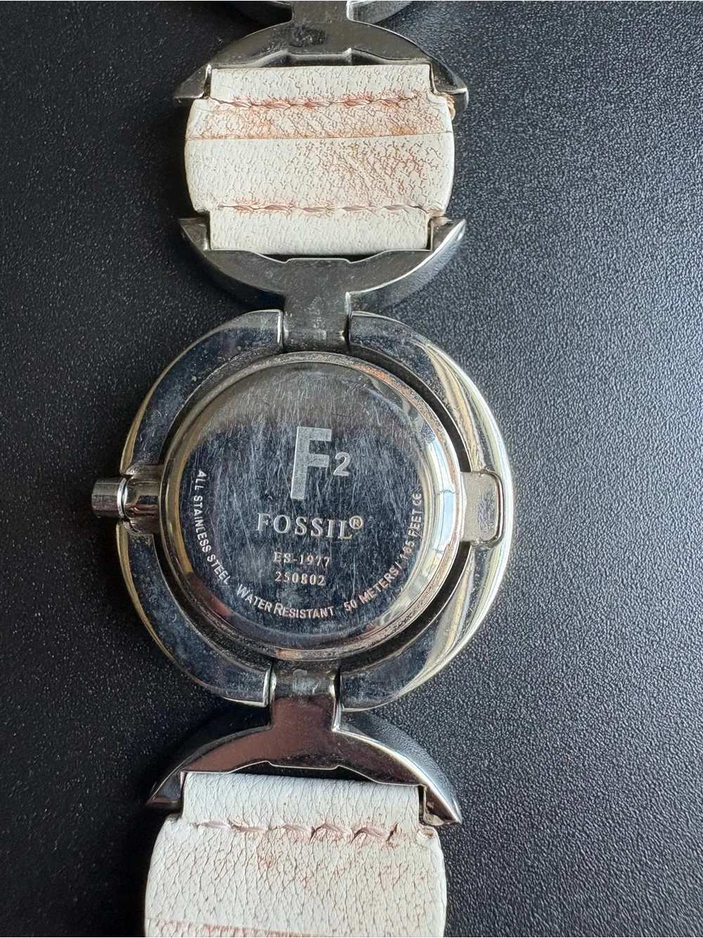 Fossil Silver Tone Watch with White Leather-Link Accents